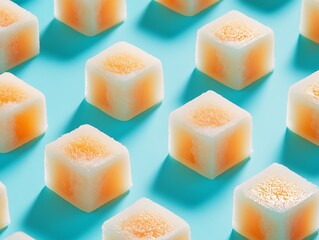 Cubical Frozen Treats Arranged On A Cyan Surface