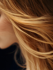 Naklejka premium Golden Blonde Hair in Soft Lighting Emphasizing Texture and Shine : Generative AI