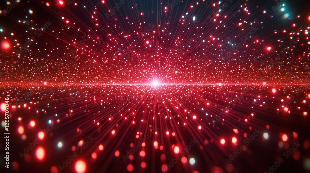 Poster striking visual of a single red light against a deep black background in artistic composition