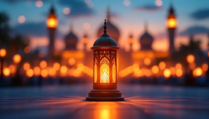 Obraz premium Ornate Lantern Illuminates Twilight Mosque Scene