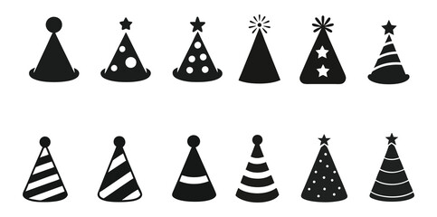 Party hat icon set. Birthday cone hat icon vector for apps and websites