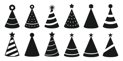 Party hat icon set. Birthday cone hat icon vector for apps and websites