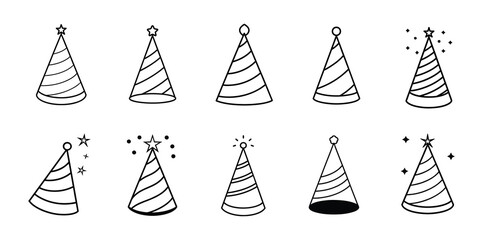 Party hat icon set. Birthday cone hat icon vector for apps and websites