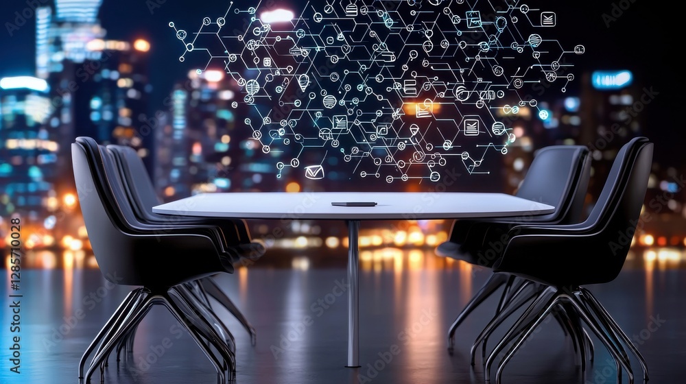 Poster futuristic business networking and data analysis concept with glowing digital connections