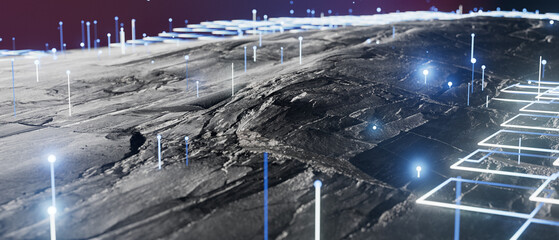 A computer generated image of a planet with a blue sky and a red background © yurakrasil