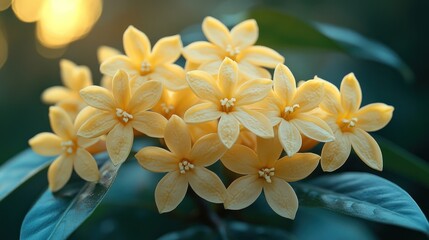 Obraz premium Closeup yellow flowers, botanical garden, soft light, nature
