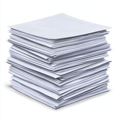 Pile of various papers artfully arranged against a spotless white background for creative visual representation and usage