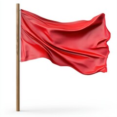 A bold red flag gracefully waving on a crisp white background creating a striking visual contrast