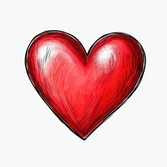 An artistic depiction of a bright red heart rendered on a clean white background, capturing the essence of love and connection through simplicity