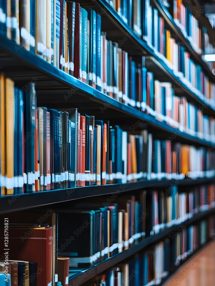Poster Colorful Library Bookshelf with Assorted Books in a Cozy Reading Space : Generative AI
