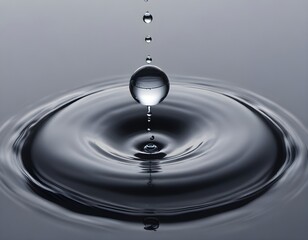 A single water droplet suspended in mid-air, creating a ripple effect in the surrounding water.