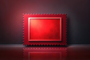 A Crimson Stamp-Shaped Frame with a Glowing Red Inner Surface Reflecting on a Polished Floor