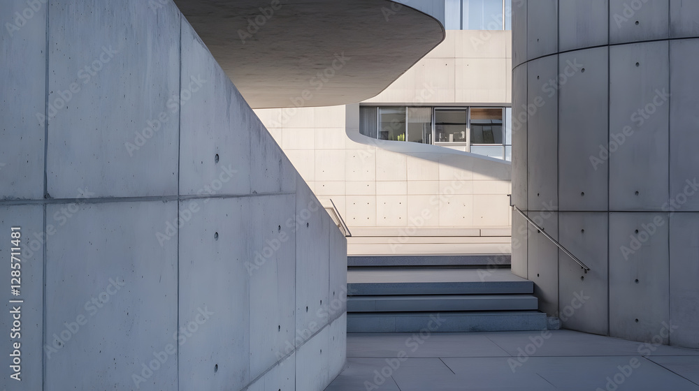 Aufkleber Modern Minimalist Concrete Architecture with Elegant Curve Design : Generative AI
