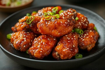 Fototapeta premium Delicious spicy Korean fried chicken wings