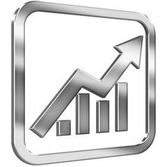 Growth Graph 3D icon with silver metallic effect