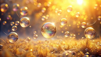 Golden Hour Bubbles Floating Over a Field of Golden Grass