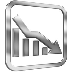 Negative Trend Graph 3D icon with silver metallic effect