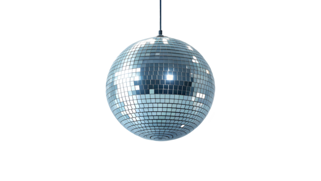 Shiny disco ball mirror glitter isolated transparent background 