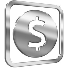 Dollar Sign 3D icon with silver metallic effect