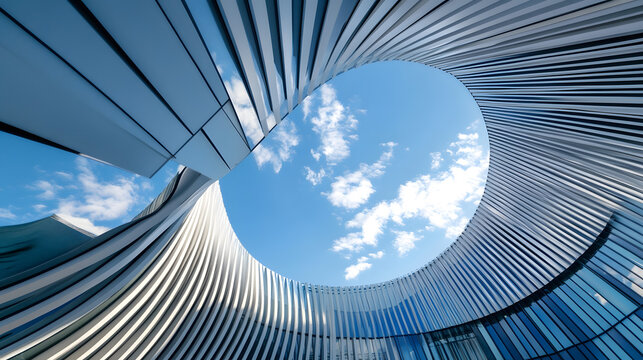 Modern Architecture Skylight with Geometric Patterns and Blue Sky Reflections : Generative AI