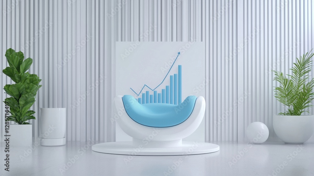 Poster 3d data visualization display of financial analytics and business statistics on a modern white and b