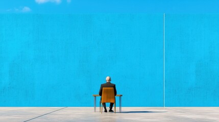 Fototapeta premium Solitary Contemplation in a Serene Blue Interior Space