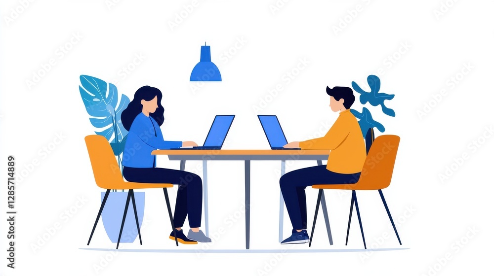 Aufkleber two coworkers collaborating on a business task using laptops in a modern office setting