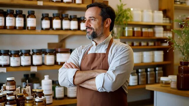 Aman in Organized Herbal Shop Embodying Professionalism and Hope