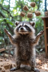 Obraz premium A raccoon standing on its hind legs with its arms outstretched