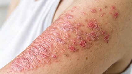 Fototapeta premium Inflamed rash and flaky scales from eczema
