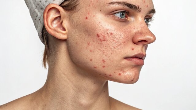 Detailed photo of severe acne on oily skin