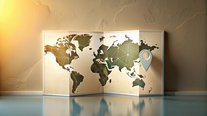 Global Connections A Folded World Map with Location Marker in a Modern Setting