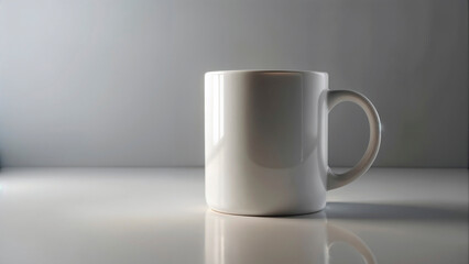 Obraz premium A blank white coffee mug placed on a smooth, light gray surface with a simple monochromatic background