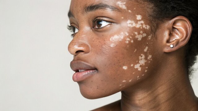 Close-up of depigmented patches from vitiligo