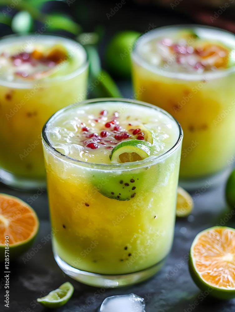 Poster refreshing citrus punch with ice garnished with lime and berries : generative ai