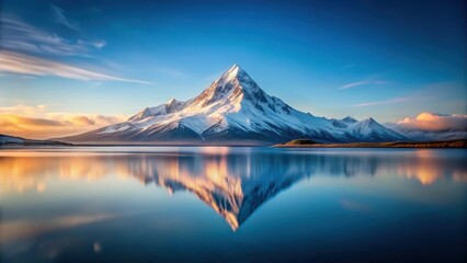 Naklejka premium Serene Mountain Lake Reflection at Sunrise A Breathtaking Panorama of a Majestic Peak Mirrored in Tranquil Waters