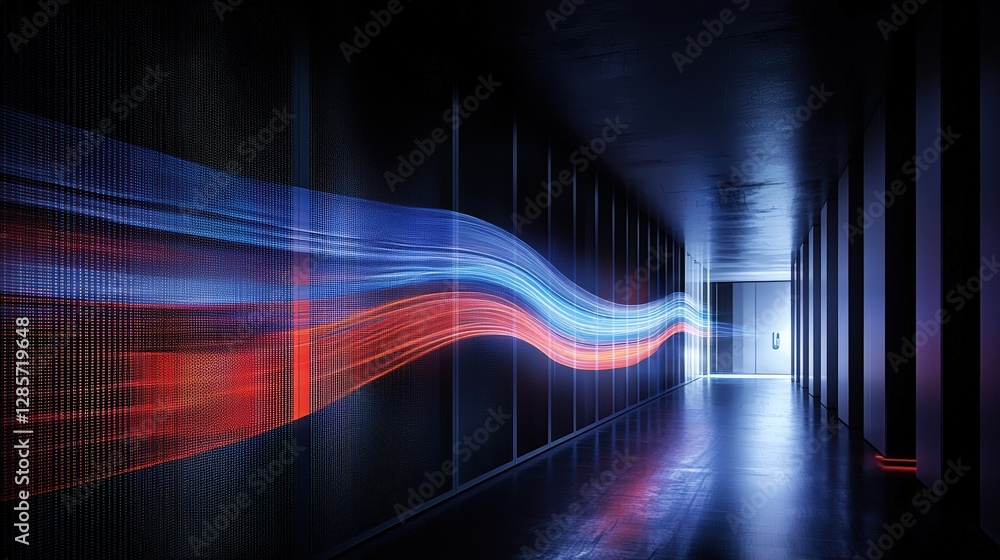 Poster long corridor illuminated by a continuous line of lights creating a unique atmospheric ambiance
