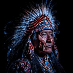 Fototapeta premium Native American Chiefs in Traditional Headdresses: Watercolor Portraits Celebrating Cultural Heritage and Tribal Leadership