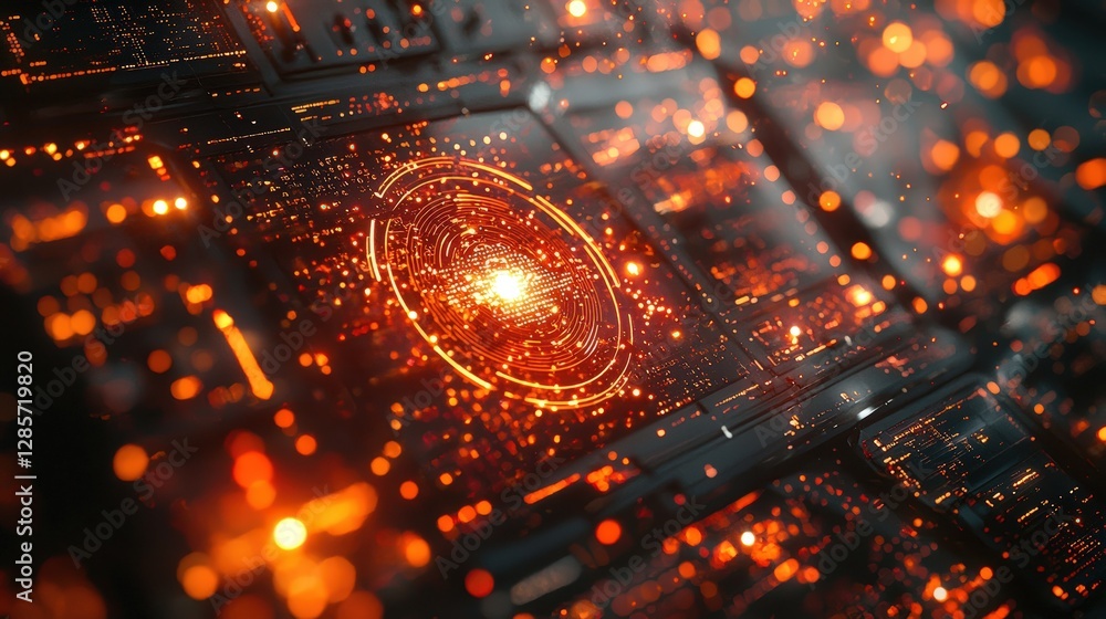 Poster close-up view of a detailed circuit board with intricate circuitry and colorful electronic component