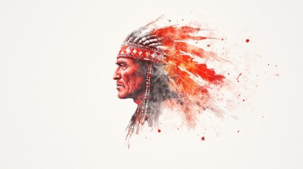 Naklejka premium Native American Chiefs in Traditional Headdresses: Watercolor Portraits Celebrating Cultural Heritage and Tribal Leadership