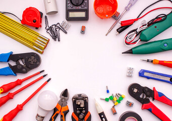 Electrical Tools and Components on White Background