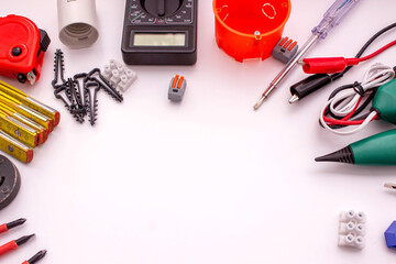 Electrical Tools and Components on White Background