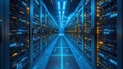 High-efficiency server room showcasing numerous servers and advanced technology for data management