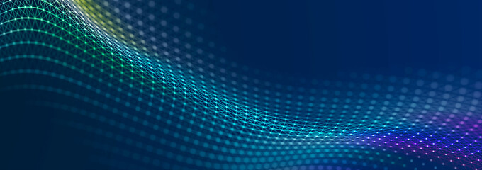 Sci-fi background. Digital landscape with dots and lines. Cyberspace grid. Background concept for your design. 3d
