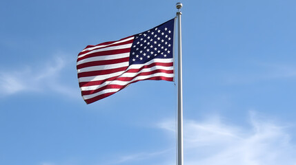 Fototapeta premium American flag waving majestically against a clear blue sky symbolizing freedom patriotism and national pride : Generative AI