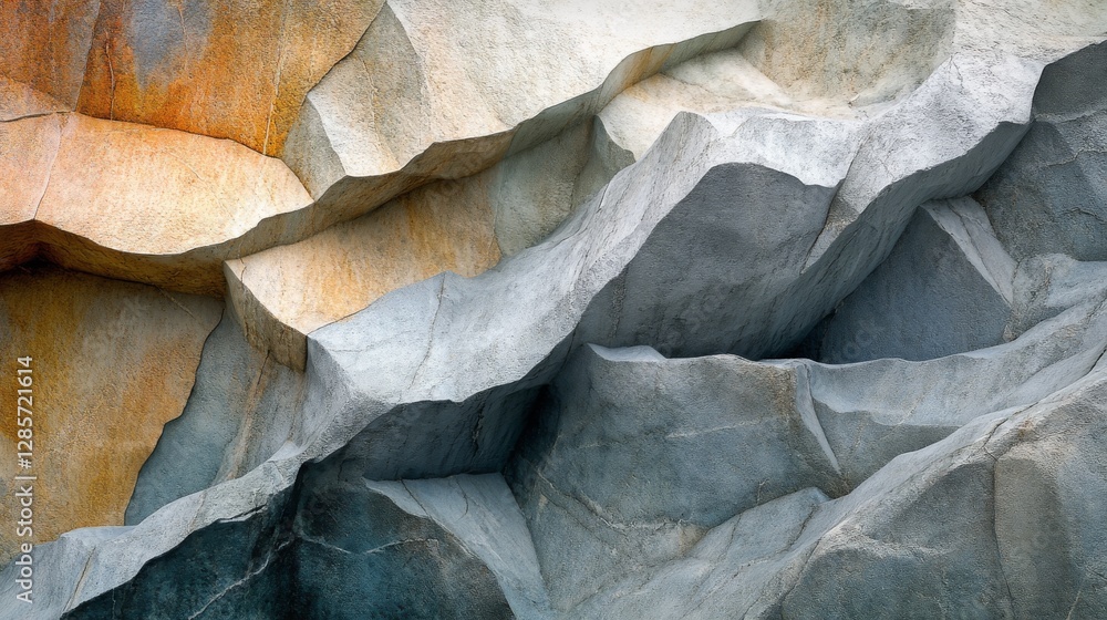 Poster abstract view showing layered formations of jagged rocks and boulders