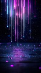 Neon Digital Rain Over 3D Geometric Grid with Glowing Distortion Effects in Cyberpunk Abstract Design
