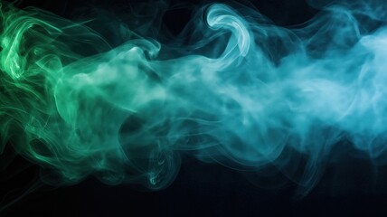 Obraz premium Close-up of green and blue smoke on a black background