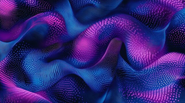 Neon blue and purple pattern in a futuristic style. Abstract hypnotic background with a twisted donut shape.