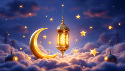 Night ramadan special sale promotion eid islamic mosque moon lantern background